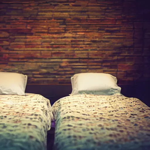 Image similar to two beds on a date in china, long shot, digital art, detailed, bokeh, depth of field, glows,