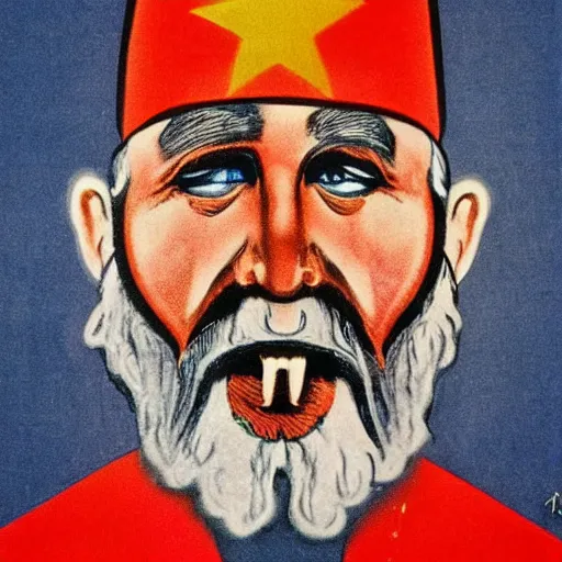 Prompt: portrait of papa smurf, soviet era, communist propaganda poster, made in 1919, highly detailed, words in cyrillic