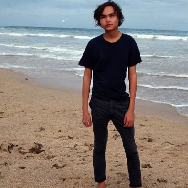 Image similar to teenage frank dillane at the beach, realistic, intricate, detailed