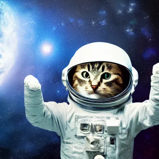 Prompt: cat with astronaut helmet flying over the cosmos, photo