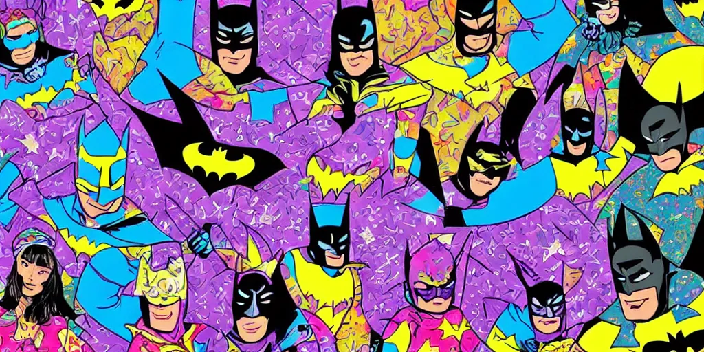 Image similar to batman in the style of lisa frank