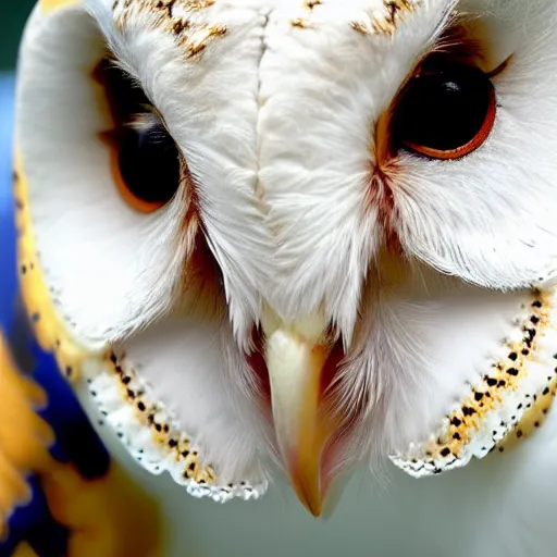 Image similar to a close up portrait of a barn owl's face altered by sickness