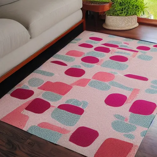 Prompt: Geometric Japanese floral carpet with soft and fresh colors texture