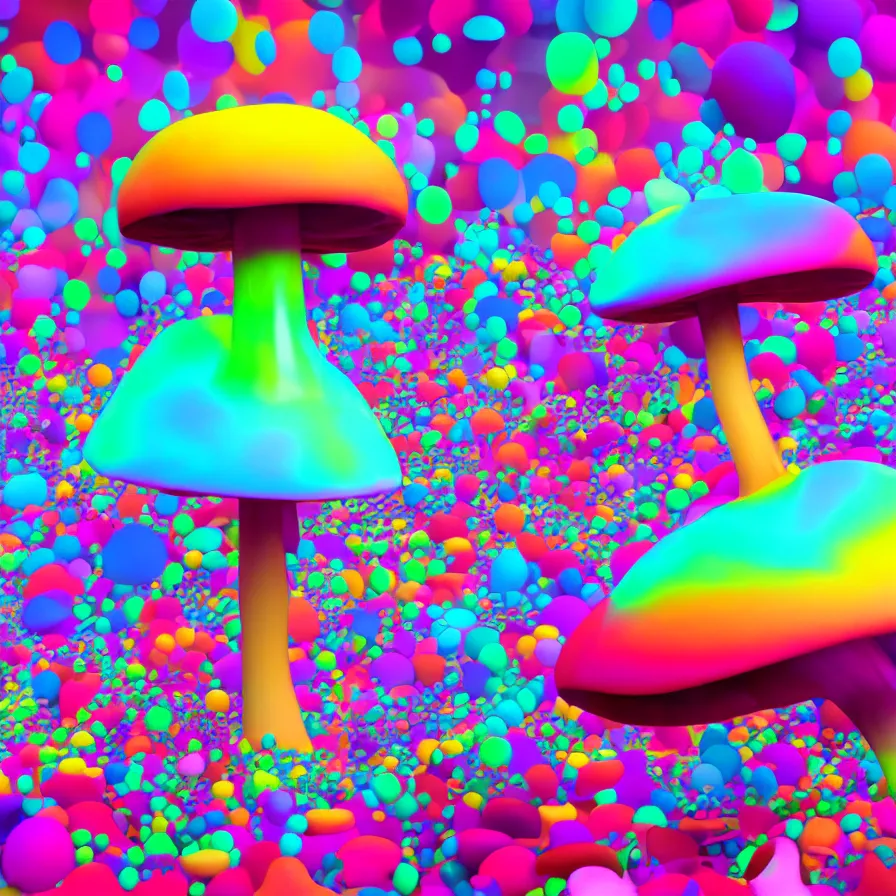 Image similar to big colorful mushroom, a computer render by jonathan zawada, flume, a 3 d render, featured on polycount, shutterstock contest winner, psychedelic art, psychedelic, rendered in cinema 4 d, 3 d