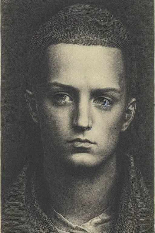 Image similar to portrait of eminem, Gustave Dore lithography