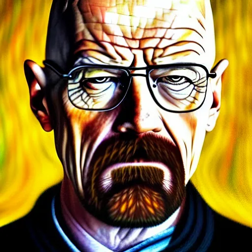 Prompt: Walter White seething with rage, angry, ticked off, mad, oil painting