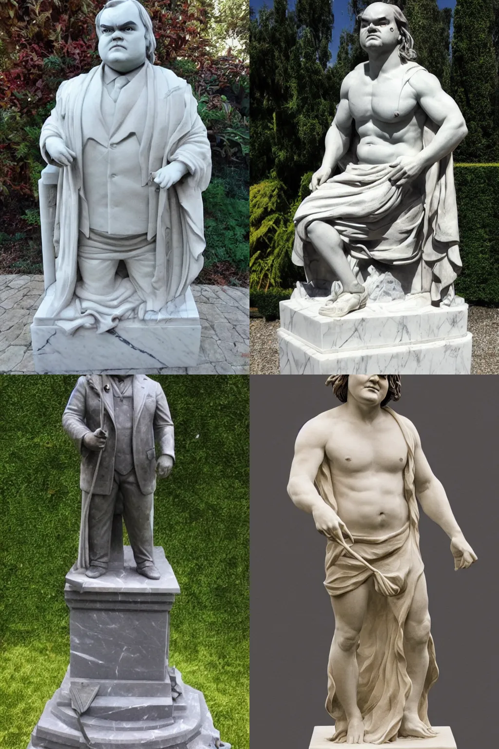 Prompt: a stunning, accurate marble statue of Jack Black, highly detailed, masterpiece, high quality