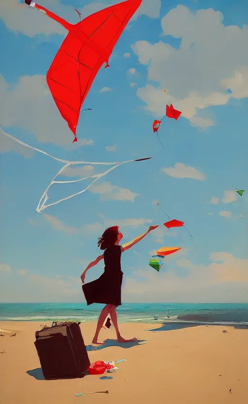 Image similar to flying kites at the beach by atey ghailan and garmash, michael