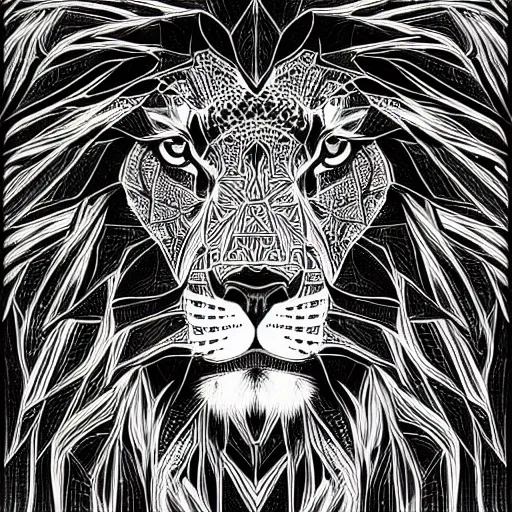 Image similar to a symmetrical portrait illustration of a lion black and white hand drawn sketch on artstation 4 k intricate extremely detailed digital art by alex grey