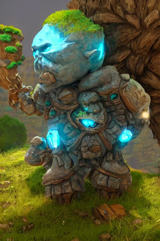 Image similar to zelda fantasy art giant golem troll wood rock greeble gemstone, global illumination ray tracing hdr fanart arstation by sung choi and eric pfeiffer and gabriel garza and casper konefal