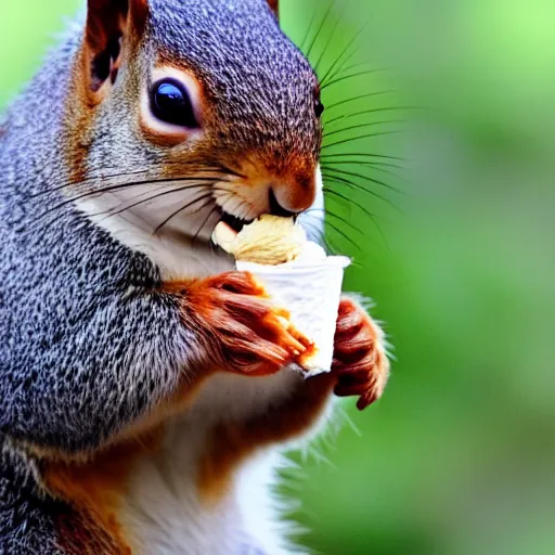 Image similar to A fat squirrel eating icecream