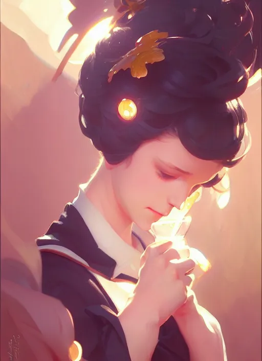 Image similar to kagamine rin drink water, elegant, highly detailed, digital painting, artstation, concept art, smooth, sharp focus, illustration, art by artgerm and greg rutkowski and alphonse mucha