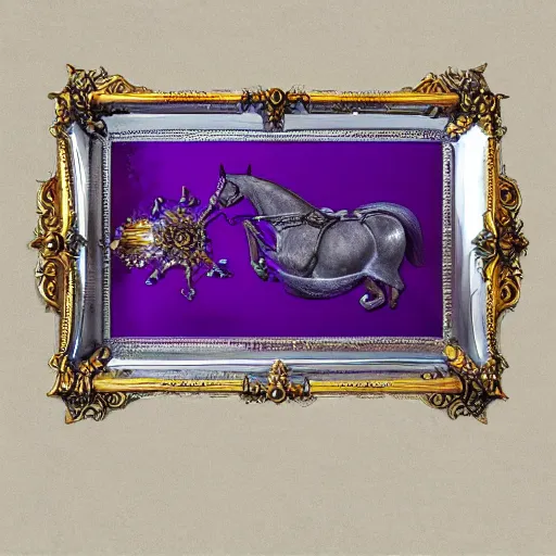 Image similar to a mirror in the shape of an antique silver tray shooting purple magic, d & d bestiary picture, digital art