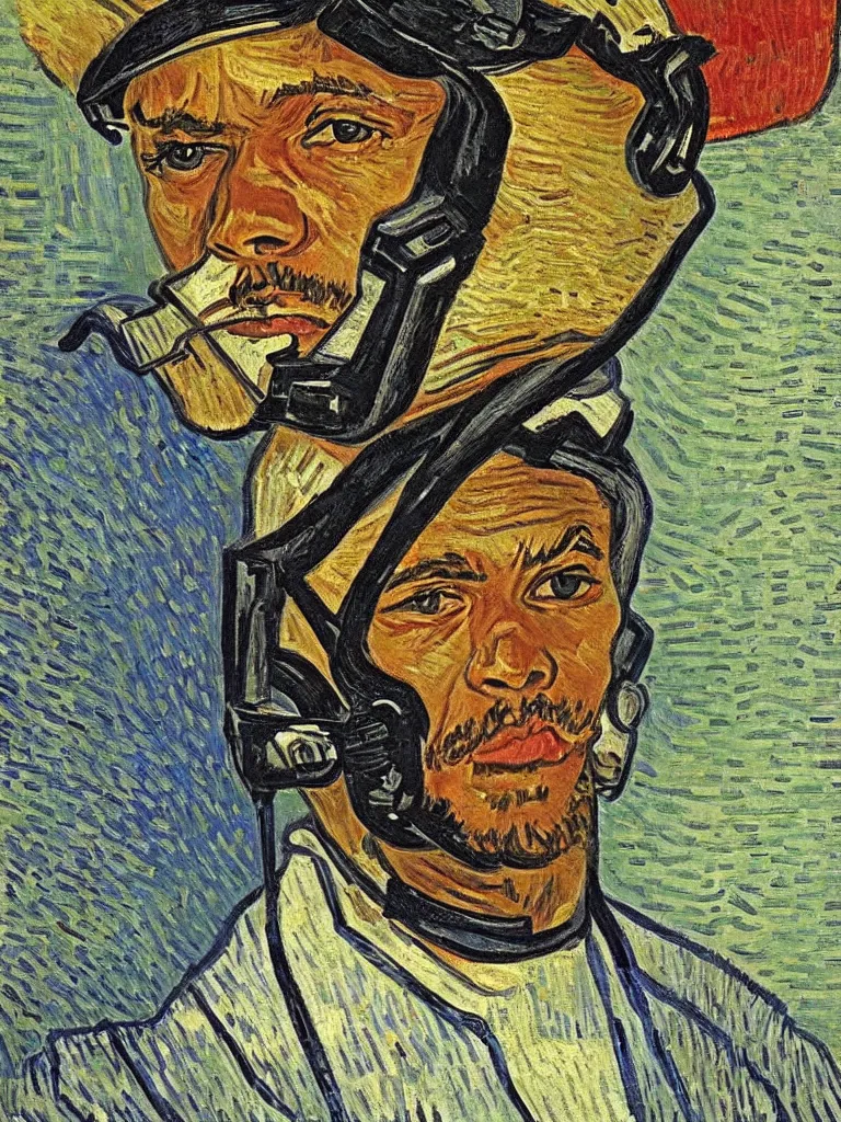 Image similar to portrait of Sir Lewis Hamilton by Van Gogh