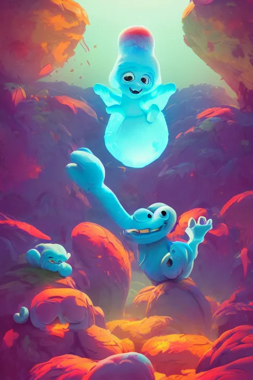 Image similar to smurf ghost creature animal sushi cristal very big eye roots cactus elemental flush of force nature micro world fluo fishscale, behance hd by jesper ejsing, by rhads, makoto shinkai and lois van baarle, ilya kuvshinov, rossdraws radiating a glowing aura global illumination ray tracing hdr