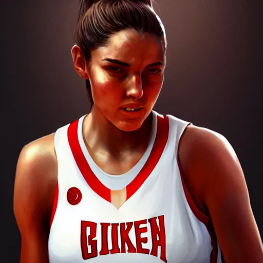 Image similar to painting of an woman basketball player, greg rutkowski, cg worker artstation