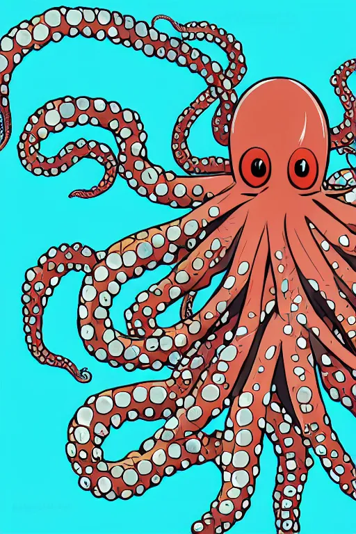 Image similar to professional anime rendering of an octopus dressed as a ninja with a katana. colorful design. intricate, anime manga style, trending on art station.