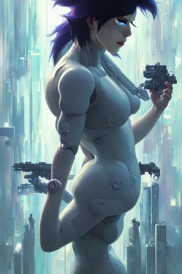 Image similar to Ghost in the shell, highly detailed, digital painting, artstation, concept art, smooth, sharp focus, illustration, RayTracing, art by artgerm and greg rutkowski and alphonse mucha