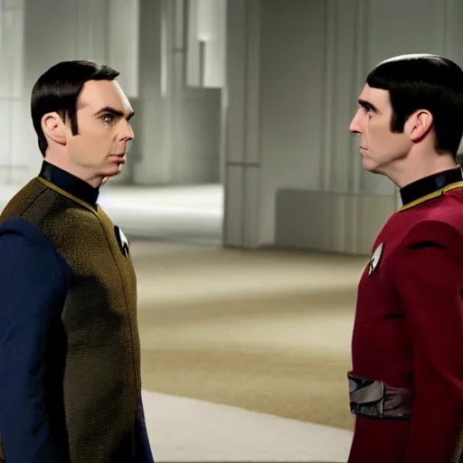 Prompt: Movie still of Jim Parsons as Spock from Star Trek