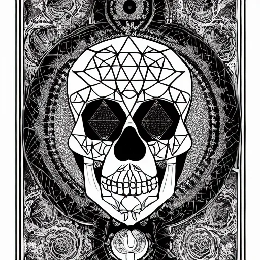 Image similar to sacred geometry skull illustration, ornate ritual occult illustration diagram, detailed