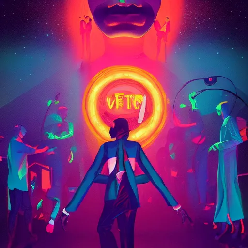 Image similar to fever of the night, a grime tale of the night fever, disco club of the occult, digital painting, artstation, ristan eaton, victo ngai, artgerm, rhads, ross draws, anime styled