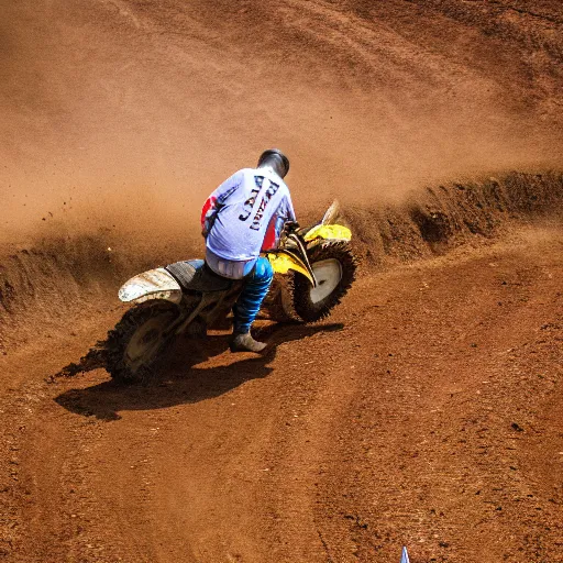 Image similar to a cow standing in a motocross track