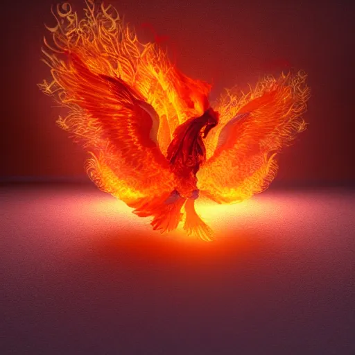 Prompt: flaming phoenix, volumetric lighting, intricate, detailed