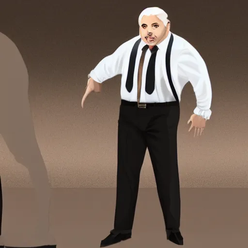 Image similar to a midage italian male, short hair with gel, overweight, fine white shirt, leather belt, suit pants, leather shoes, full body, isolated background, concept art, detailed, unreal engine