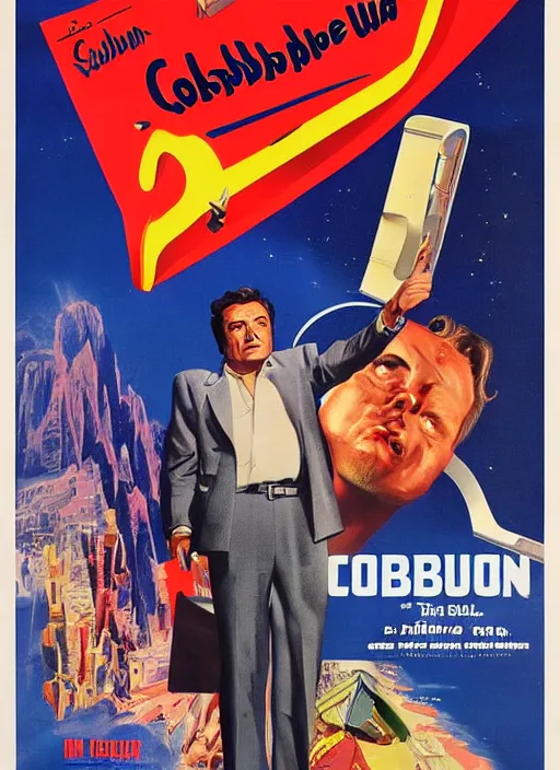 Image similar to columbo in 1 9 5 0 s pulp sci - fi movie poster, retrofuturism, highly detailed, mgm studios, david klein, reynold brown