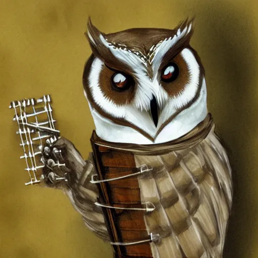 Image similar to owl with pan flute, concept art