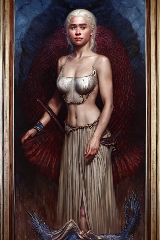Image similar to portrait of daenerys targaryen. art by gaston bussiere and tomasz alen kopera.