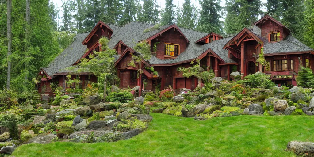 Prompt: residence in the style of rivendell, washington state