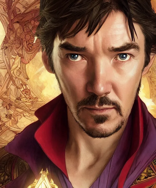 Image similar to Antony Starr as Doctor Stephen Strange, highly detailed, digital painting, artstation, concept art, smooth, sharp focus, illustration, ArtStation, art by artgerm and greg rutkowski and alphonse mucha and J. C. Leyendecker and Edmund Blair Leighton and Katsuhiro Otomo and Geof Darrow and Phil hale and Ashley wood and Ilya repin and Charlie Bowater