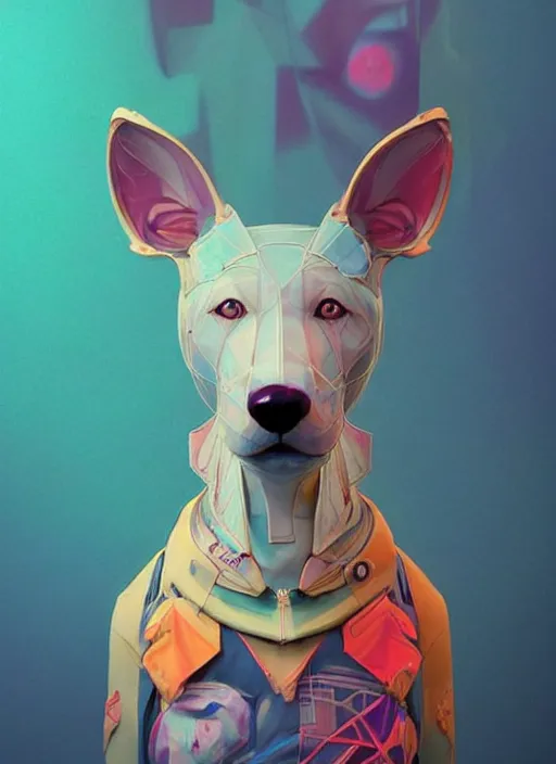 Prompt: colourful caricature - 3 d vfx art - of a dog, art style by james jean & hsiao - ron cheng, character concept art, unreal engine render, digital illustration, sharp, intricate detail, volumetric light, ray tracing, soft light, symmetric, pinterest, artstation, behance,