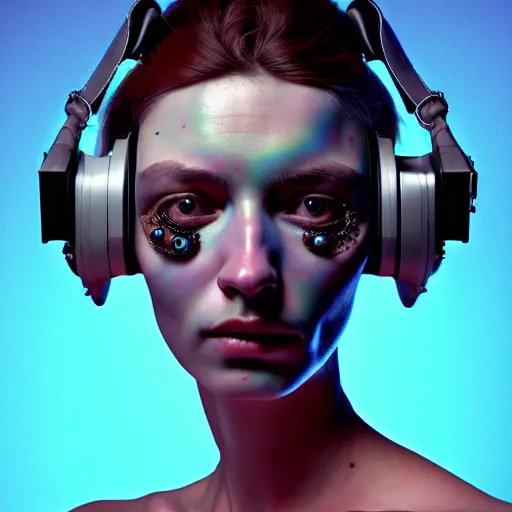 Image similar to Colour Caravaggio style Photography of Beautiful woman with highly detailed 1000 years old face wearing higly detailed cyberpunk VR Headset designed by Josan Gonzalez Many details. . In style of Josan Gonzalez and Mike Winkelmann andgreg rutkowski and alphonse muchaand Caspar David Friedrich and Stephen Hickman and James Gurney and Hiromasa Ogura. Rendered in Blender, volumetric natural light