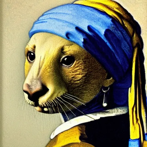 Image similar to A sea otter with a pearl earring by Johannes Vermeer