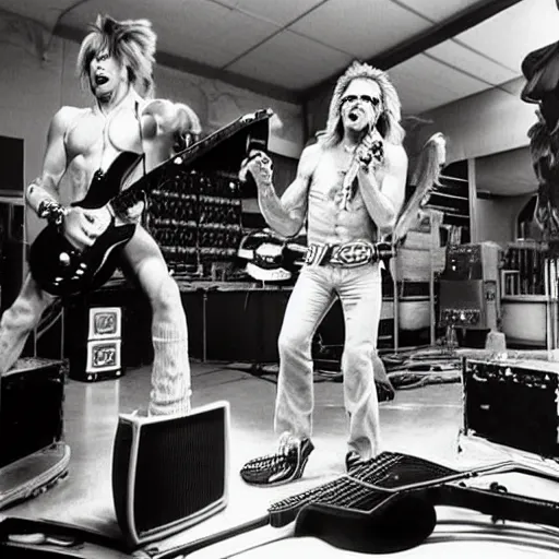 Image similar to david lee roth singing on stage with van halen inside a target store. photo by annie liebowitz.