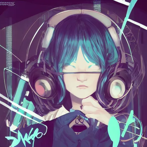 Image similar to Frequency indie album cover, luxury advertisement, white, indigo and teal colors. highly detailed post-cyberpunk sci-fi close-up schoolgirl in asian city in style of cytus and deemo, mysterious vibes, by Ilya Kuvshinov, by Greg Tocchini, nier:automata, set in half-life 2, beautiful with eerie vibes, very inspirational, very stylish, with gradients, surrealistic, postapocalyptic vibes, depth of filed, mist, rich cinematic atmosphere, perfect digital art, mystical journey in strange world, bastion game, arthouse