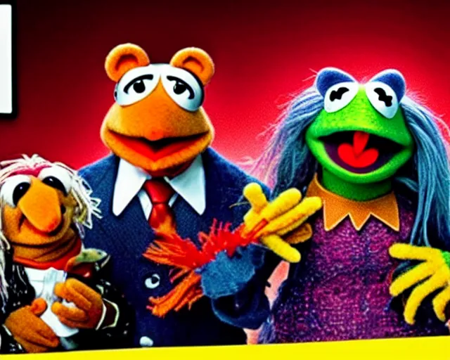 Prompt: Gritty 90s reboot of the muppets, R rated movie, cam-corder footage