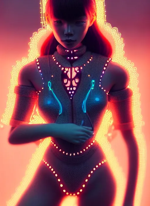 Image similar to an extremely detailed beautiful asian curly redhead female humanoid with freckles, by loish, d & d, fantasy, cyber neon lighting, futurism, intricate futuristic jewelry accessories, cyberpunk orange glossy latex swimsuit, profile posing, perfect anatomy, hyper photorealistic, digital photography, artstation, pinterest, concept art, art by pascal blanche and greg rutkowski,