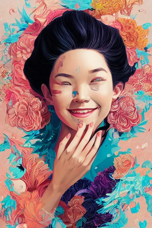 Image similar to a girl smiling, Tristan Eaton, victo ngai, artgerm, RHADS, ross draws