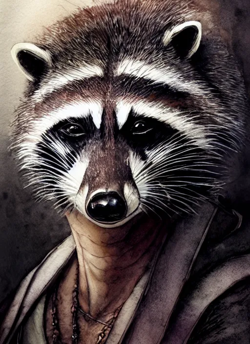 Prompt: portrait, male anthropometric raccoon barbarian, watercolor, dramatic lighting, cinematic, establishing shot, extremely high detail, foto realistic, cinematic lighting, pen and ink, intricate line drawings, by Yoshitaka Amano, Ruan Jia, Kentaro Miura, Artgerm, post processed, concept art, artstation, matte painting, style by eddie mendoza, raphael lacoste, alex ross