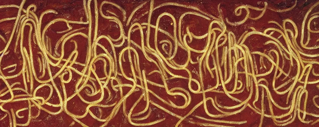 Image similar to ancient cave drawings of spaghetti, in the style of lascaux, fine detail,