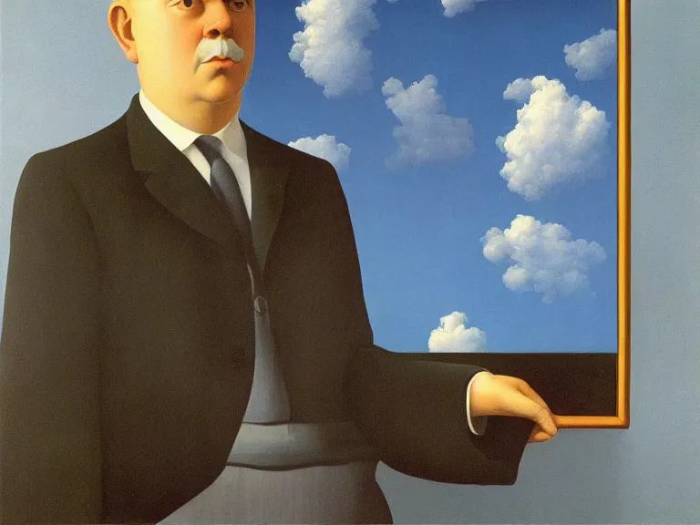 Prompt: painting with in a painting, painting by rene magritte, centered, high detail, high resolution