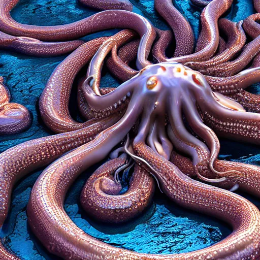 Image similar to giant wet glistening medusa octopus chimera, dripping mucus from its tentacles, ocean, storm, octane render