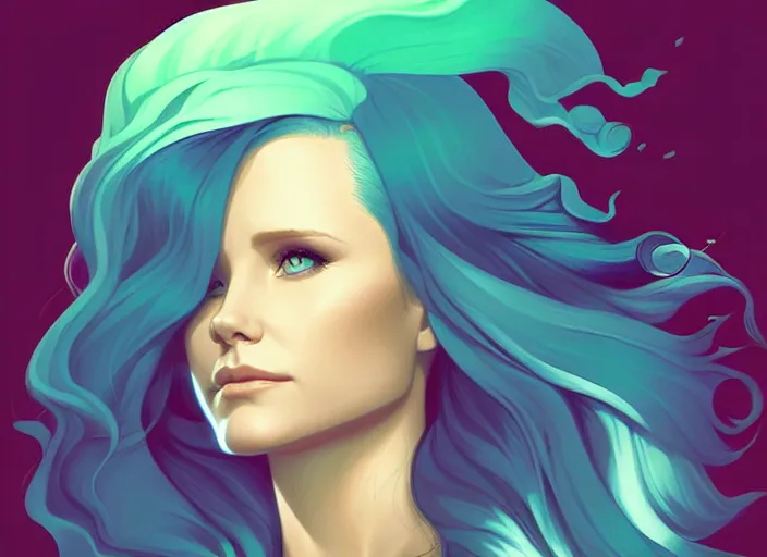 Image similar to style artgerm, joshua middleton, beautiful kristen bell with green dress, very long blue hair, symmetrical face, symmetrical eyes, water powers water swirling, detailed, beach setting, cinematic lighting