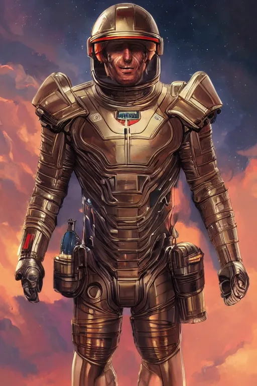 Prompt: portrait of emmanuel macron in space armor, realistic, high definition, 4 k, shimmering color, hyper detailed, art of greg rutkowski and magali villeneuve and artgerm