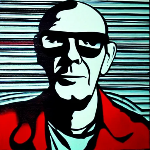 Image similar to Wall mural portrait of Hunter S Thompson, urban art, pop art, artgerm, by Roy Lichtenstein