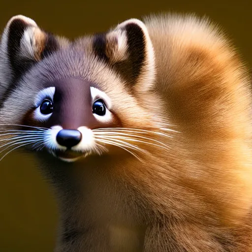 Image similar to long shot of a cute fluffy furry marten desolving into thin air, natural lighting, ground - level shot, reallusion character creator, 4 k, highly detailed, humourus, fine art illustration