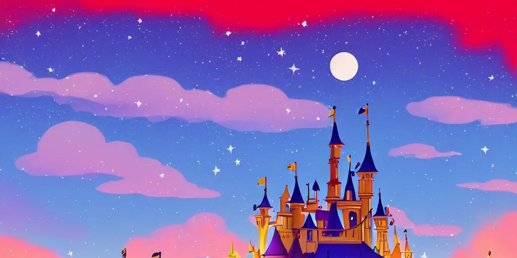 Image similar to moonlit night sky in disney animation style